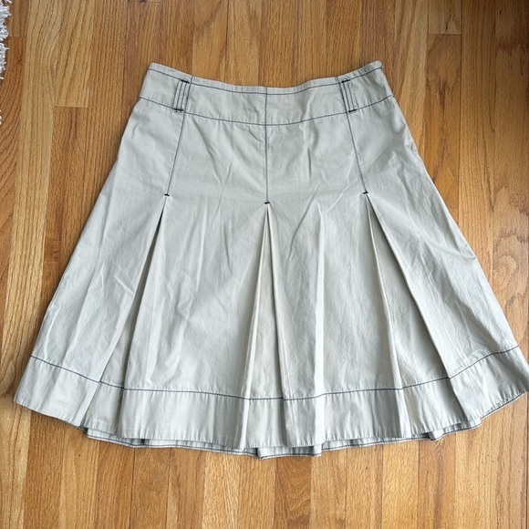Vintage 90s DKNY Tan Khaki Cotton Pleat Pleated Midi Skirt Women 14 AS IS - Picture 1 of 8